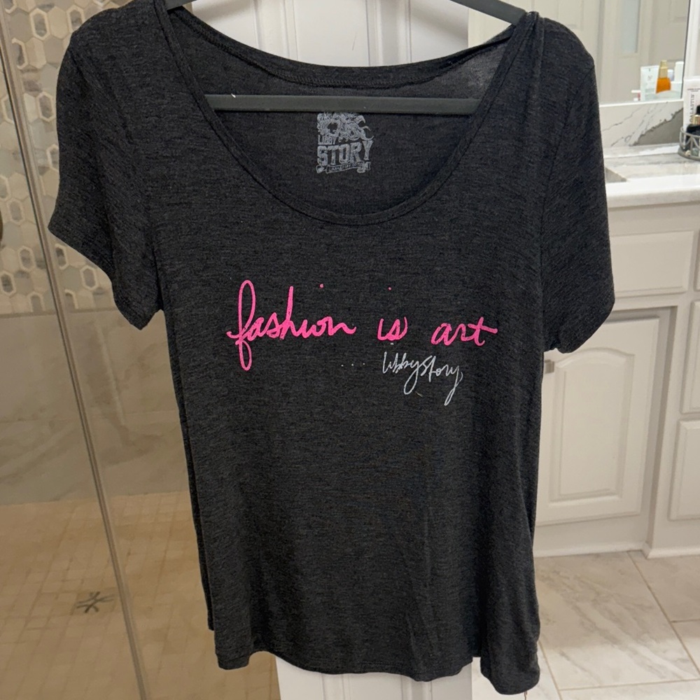 Libby Story Charcoal Tee with Pink Graphic